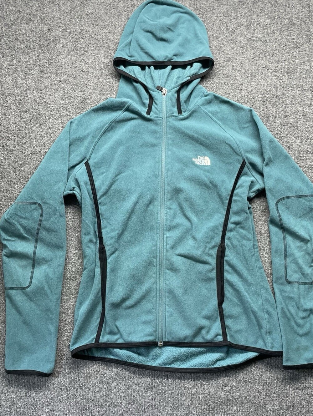 The North Face Women’s M Fleece Full Zip Hooded Jacket Teal Blue Black Trim